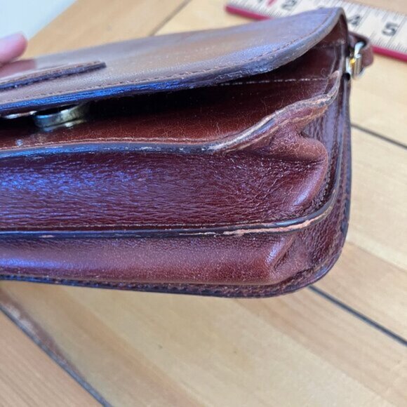 Leather Mini Satchel Shoulder Bag Purse Brown Organizer Pockets Mirror - Picture 4 of 11